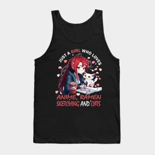 Just a Girl Who Loves Ramen Cat Anime Sketching Tank Top